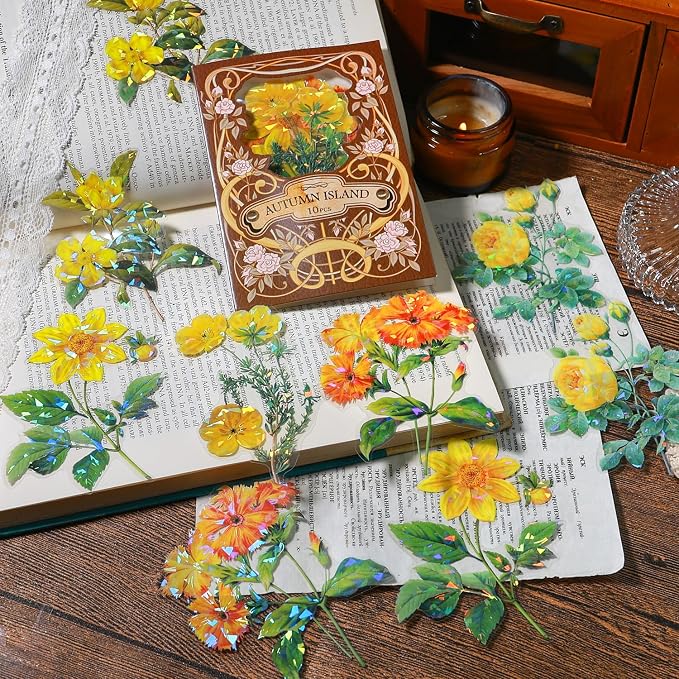Yoksas 40 Pcs Large Vintage Shiny Flowers Stickers - Image 6