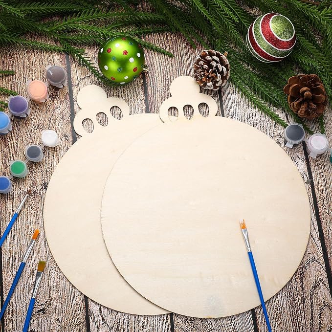Anglechic 12 Pcs 12 Inch Christmas Ball Wood Cutouts DIY Wooden Christmas - Image 4