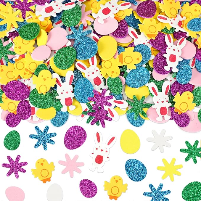 600Pcs Easter Foam Stickers Glitter Bunny Eggs Chick Stickers | Self-Adhesive by SEPGLITTER