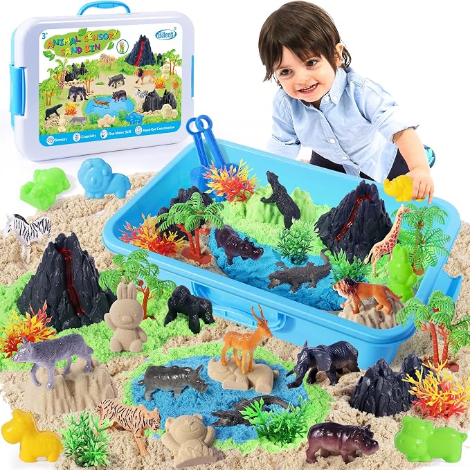 Billeeit Animal Sensory Bin Sand Toy | Play Sand Kit w/lid and 2.2lbs Moldable - Image 8