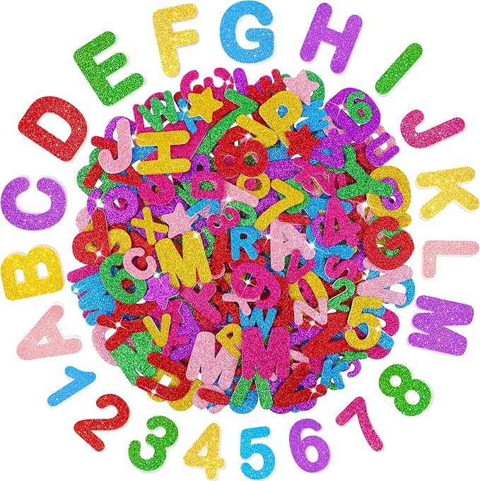 Foam Letter Stickers, 7 Sheets 3D Glitter Alphabet and Number Stickers by Unknown