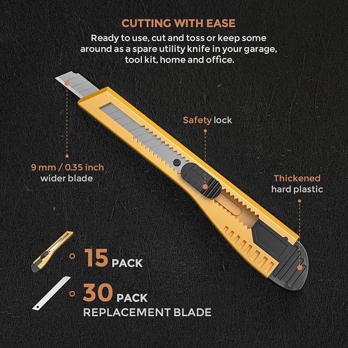 Nicpro 15 PCS Utility Knife Box Cutters Retractable Razor Knife 9mm - Image 3
