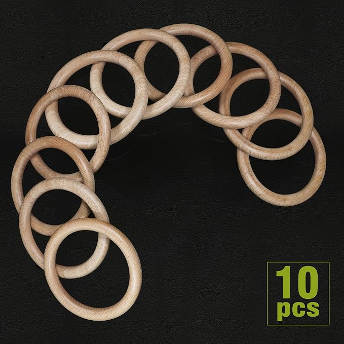 FoDau770 10pcs Natural Beech Wooden Rings, Unfinished Solid Wood Rings Heavy - Image 2