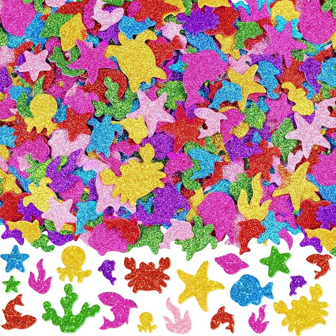 651 Pcs Glitter Foam Stickers, Sea Animal Shapes Stickers, 7 Sheets Colorful 3D by Unknown