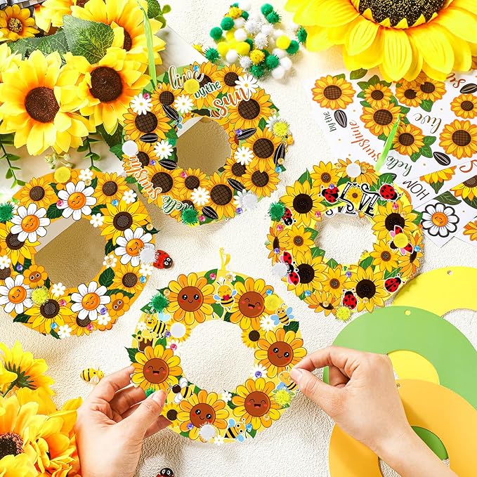 Hollowfly 48 Sets Sunflower Craft Kits DIY Summer Wreath Hanging Ornaments Make - Image 2