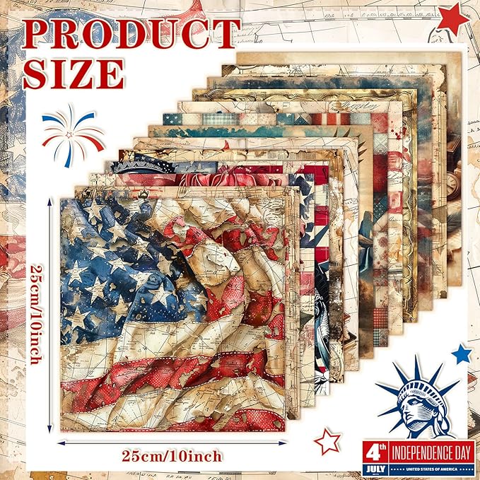 HunnmingRe 20 Pcs 10''x10'' Vintage Patriotic Quilting Fabric Square 4th of - Image 2