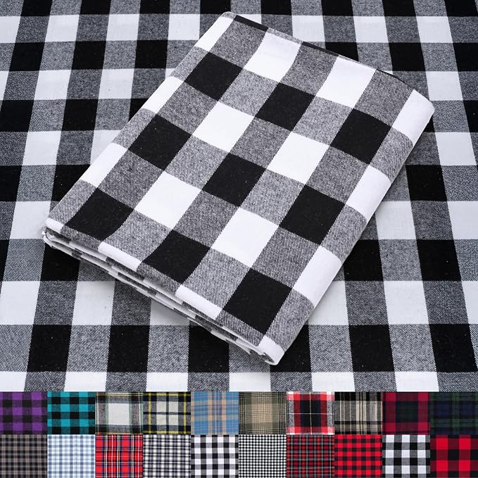 Pico Textiles 10 Yards Bolt Black and White Buffalo Plaid Checkered Flannel by PicoTextiles