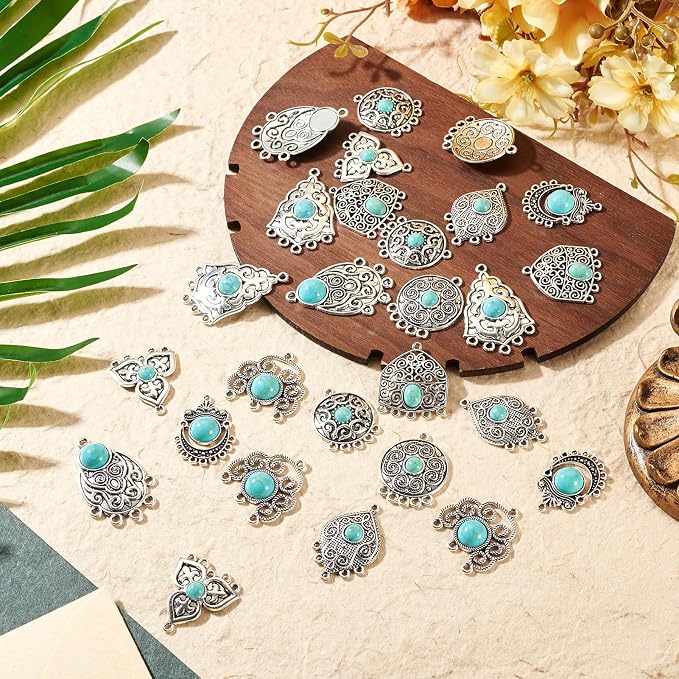 27Pcs Alloy Synthetic Turquoise Chandelier Component Links Charms, Vintage - Image 2