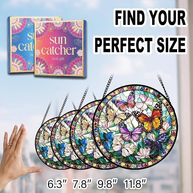 Butterfly Flower Acrylic Suncatcher Faux Stained Glass Window Hanging 7.8" | - Image 7