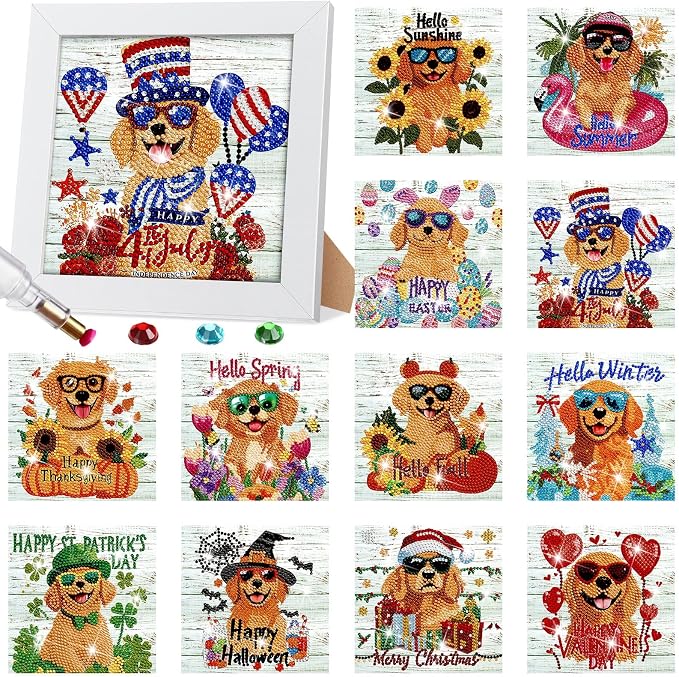 Trandraft 13 Pcs Dog Seasonal Diamond Art Kits by Trandraft