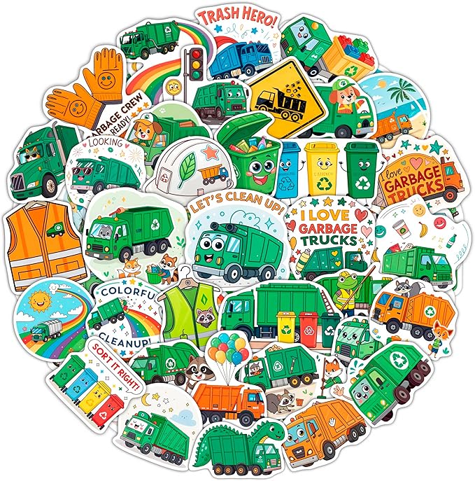100Pcs Garbage Truck Stickers for Water Bottle, Laptop by BulbaCraft