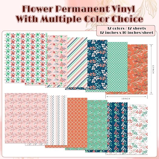 Tintnut Floral Permanent Vinyl 12 Sheets 12x10in Self Adhesive Vinyl | Boho - Image 2
