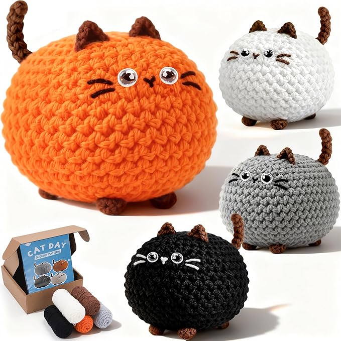 Joyclub Crochet Kit for Beginners 4 PCS Cat Family Learn to Crochet Kit by Joyclub