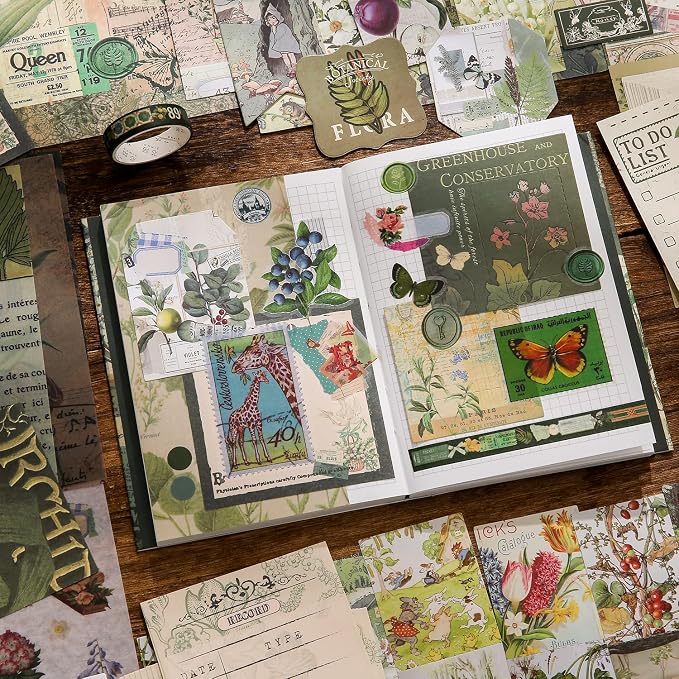 Scrapbooking Supplies Kit, Vintage Botanical Aesthetic Scrapbook Kit - Image 7
