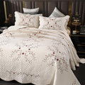 Quilt Set Floral Leaves 3D Embroidery Pattern 3 PCS Cotton Reversible Quilted by ROOMLIFE