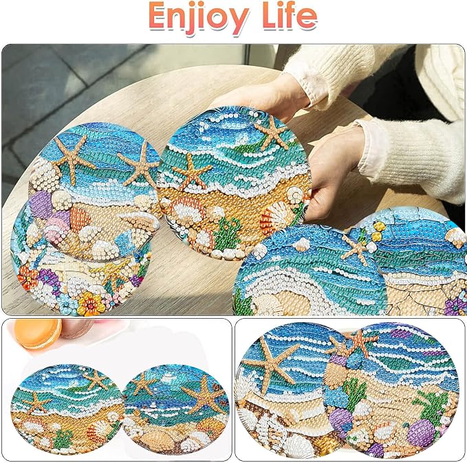 ijbnhd 8 Pack Diamond Art Coasters Kits Ocean | Diamond Painting Coasters Kit - Image 2