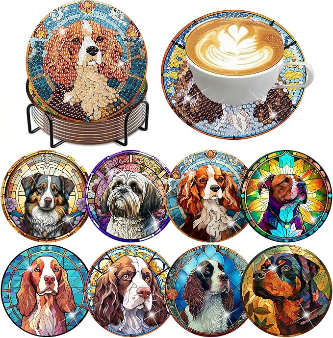 ijbnhd 8 PCS Dog Diamond Art Coasters Kit Diamond Painting Coasters | Dog by ijbnhd
