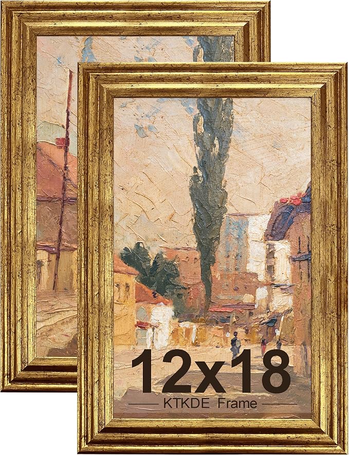 KTKDE 12x18 Picture Frame Set of 2, Ornate Vintage Gold Poster Frames by KTKDE