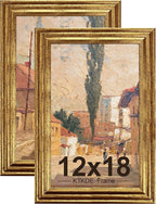 KTKDE 12x18 Picture Frame Set of 2, Ornate Vintage Gold Poster Frames by KTKDE