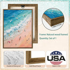 Framed Pastel Coastal Surfers Canvas Wall Art Aerial View of Vibrant Beach - Image 4