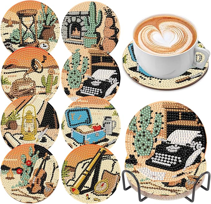 DOZEEZOP 8-Pack Diamond Art Coaster Kit by DOZEEZOP