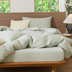 MooMee Striped Duvet Cover Set 100% Washed Cotton Linen Like Textured - Image 4