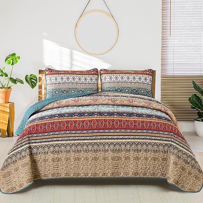 WONGS BEDDING Boho Quilt Set Twin Size, Lightweight Microfiber Bed Decor by WONGSBEDDING