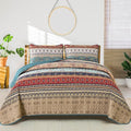 WONGS BEDDING Boho Full Quilt Set, 3 Pieces Green Brown Bohemian Full Size by WONGSBEDDING