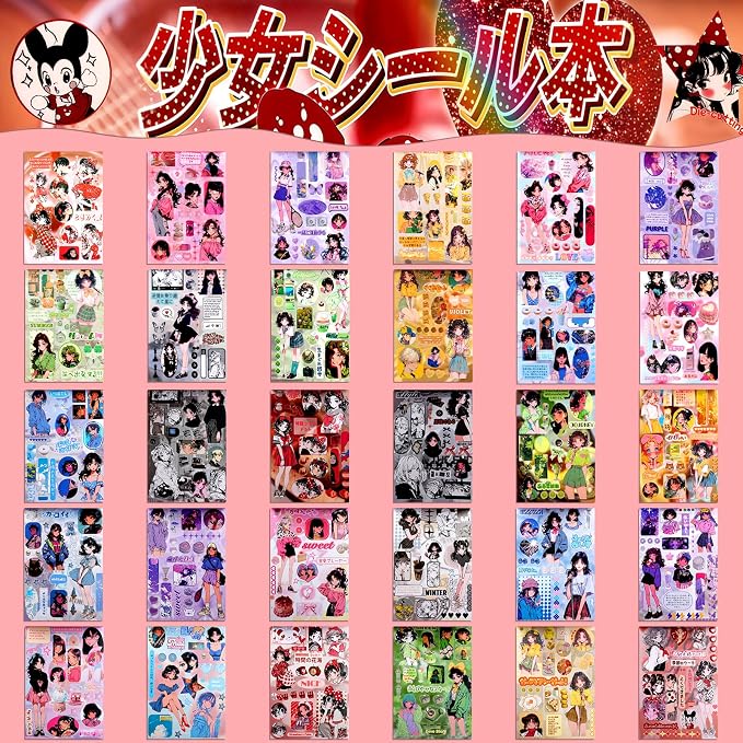 Tmtains 30 Sheets Japanese Manga Style Sticker Book 650+Pcs Heisei Retro Cute - Image 3