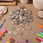 Amosfun 100PCS Wooden Cutouts for Crafts, Unfinished Wood Flowers Bird and - Image 9