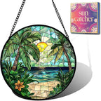 Sunset Beach Acrylic Suncatcher Faux Stained Glass Window Hanging 6.3" | by Unknown