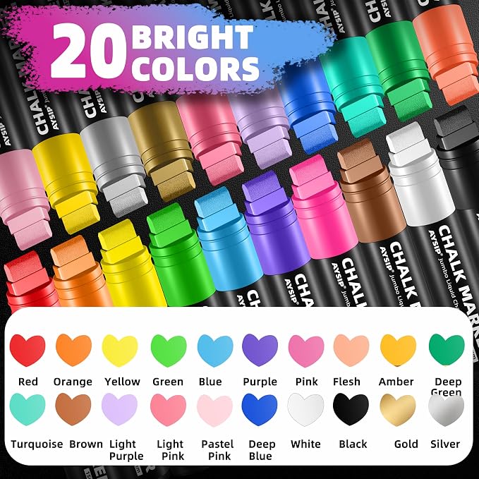 Window Chalk Markers for Blackboard，20 Colors Washable Glass Jumbo Liquid Chalk - Image 3