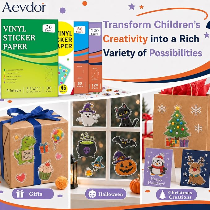 Aevdor 120-Sheet Glossy White Printable Vinyl Sticker Paper, Inkjet | Glossy - Image 8