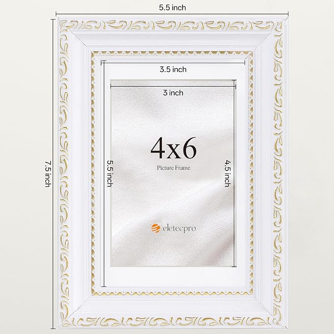 eletecpro 4x6 Vintage Picture Frame, Glass Cover, Horizontal or Vertical - Image 3