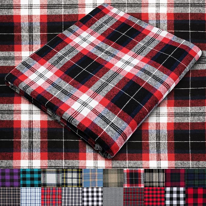 Pico Textiles 8 Yards Bolt Black Red White Tartan Plaid Flannel Fabric by PicoTextiles