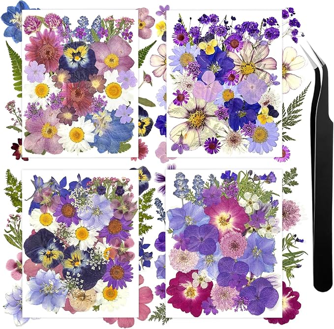 140Pcs Pressed Dried Flowers and Leaves Real Natural Dried Flowers by Wellcometowyegey