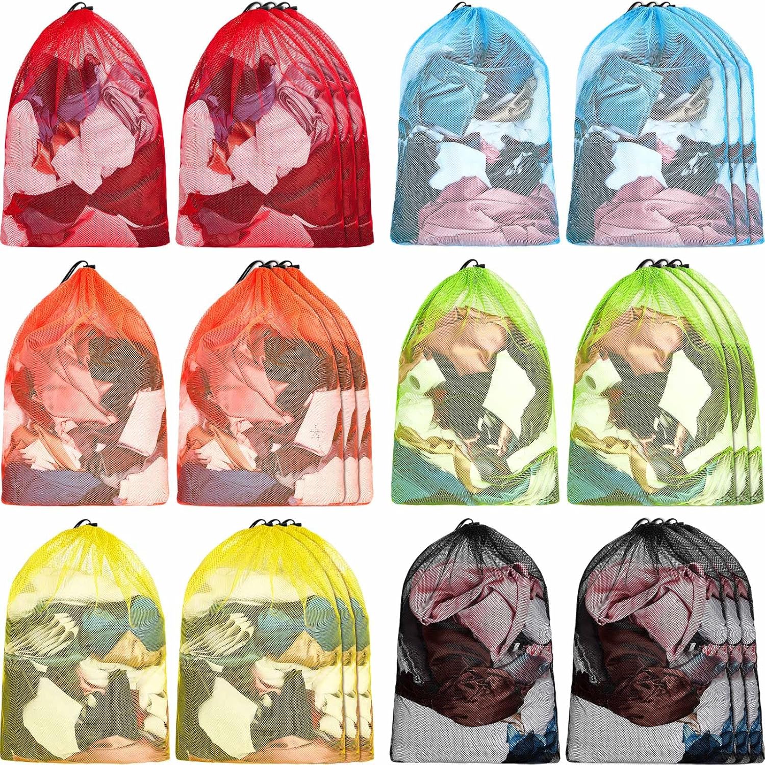 Berlune 24 Pcs Large Laundry Bag Colorful Extra Large Mesh Laundry Bag Bulk with Drawstring Heavy Duty Mesh Machine Washable Drawstring Pouch (32 * 24in)