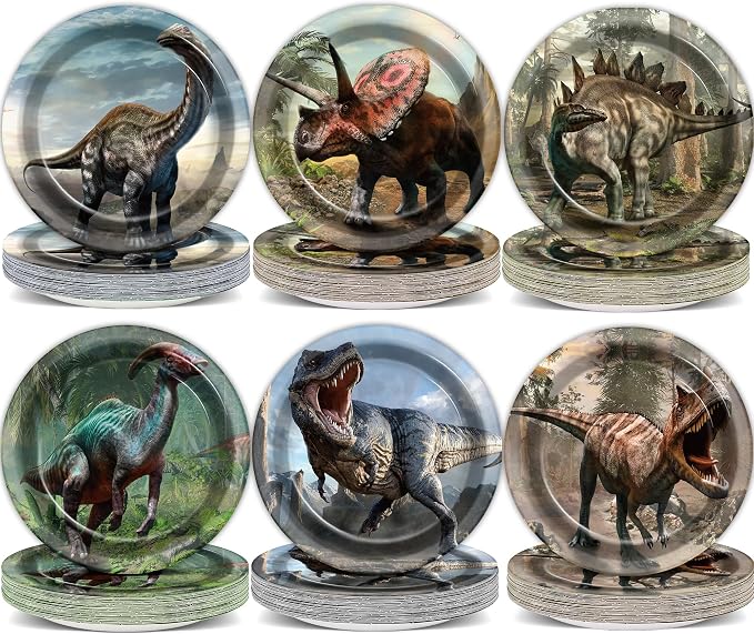 Naozinebi 72PCS Dinosaur Birthday Plates Dinosaur Party Supplies Dino World by Naozinebi