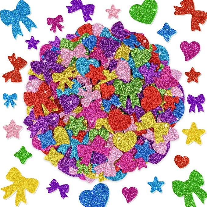 1000PCS Glitter Foam Stickers, Colorful Heart & Bow Stickers, Self-Adhesive by Unknown