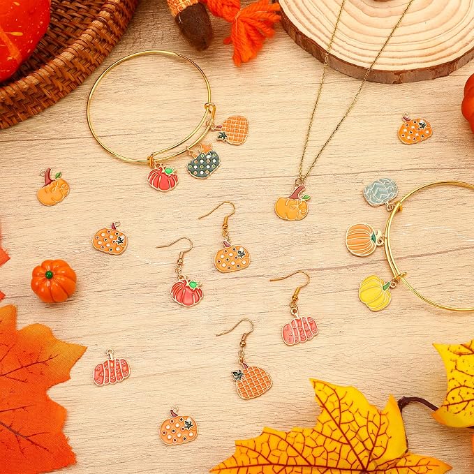 SANNIX 90 Pcs Pumpkin Charms for Jewelry Making, Thanksgiving Fall Pumpkin - Image 3