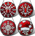 DASTOLL Stained Glass Window Hanging 4 Pcs Set Red Christmas Decorations Theme by DASTOLL