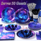 450 Pcs Space Galaxy Tableware Set Decorations, Starry Sky Paper Plates Napkins - Image 6