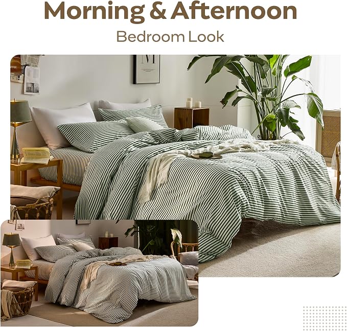 JELLYMONI 100% Natural Cotton 2pcs Striped Duvet Cover Sets, - Image 6