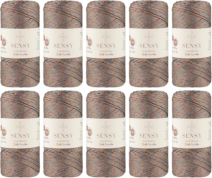 10 Skeins of Sensy Premium 2mm 251 Yards Sparkle Polyester Rope 90% by SSENSY