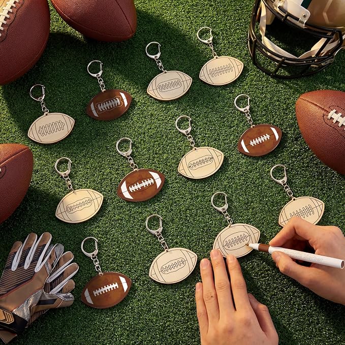 RattanView 24 Pcs Football Craft Color Your Own Keychains DIY Craft Wooden - Image 4