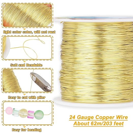 203 Feet Tarnish Resistant Copper Wires 24 Gauge/0.5mm Jewelry Craft Wires - Image 2