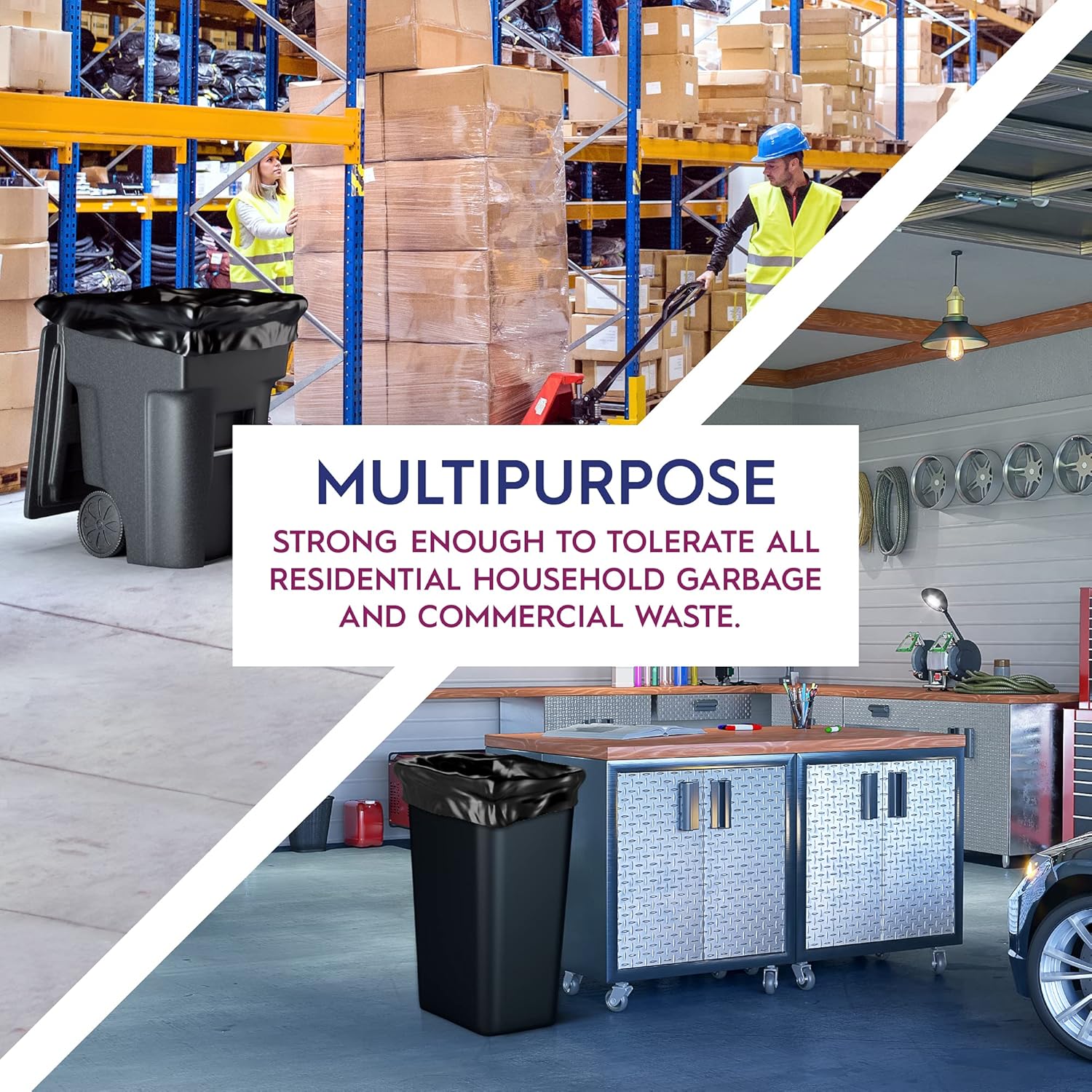 Ox Plastics 60 Gallon Trash Can Liners Bags - 35 Count Capacity & 4mil Thick Extra Heavy Duty Strength -Large Garbage, Leak-Proof & Durable Bag Black