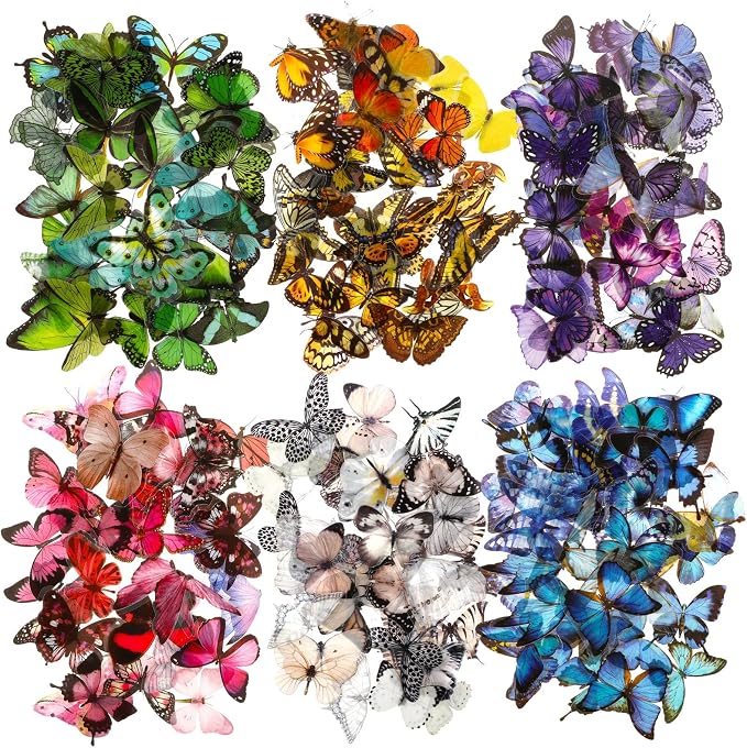 COMNICO 240PCS Butterfly Stickers, PET Waterproof Transparent Colorful Resin by COMNICO