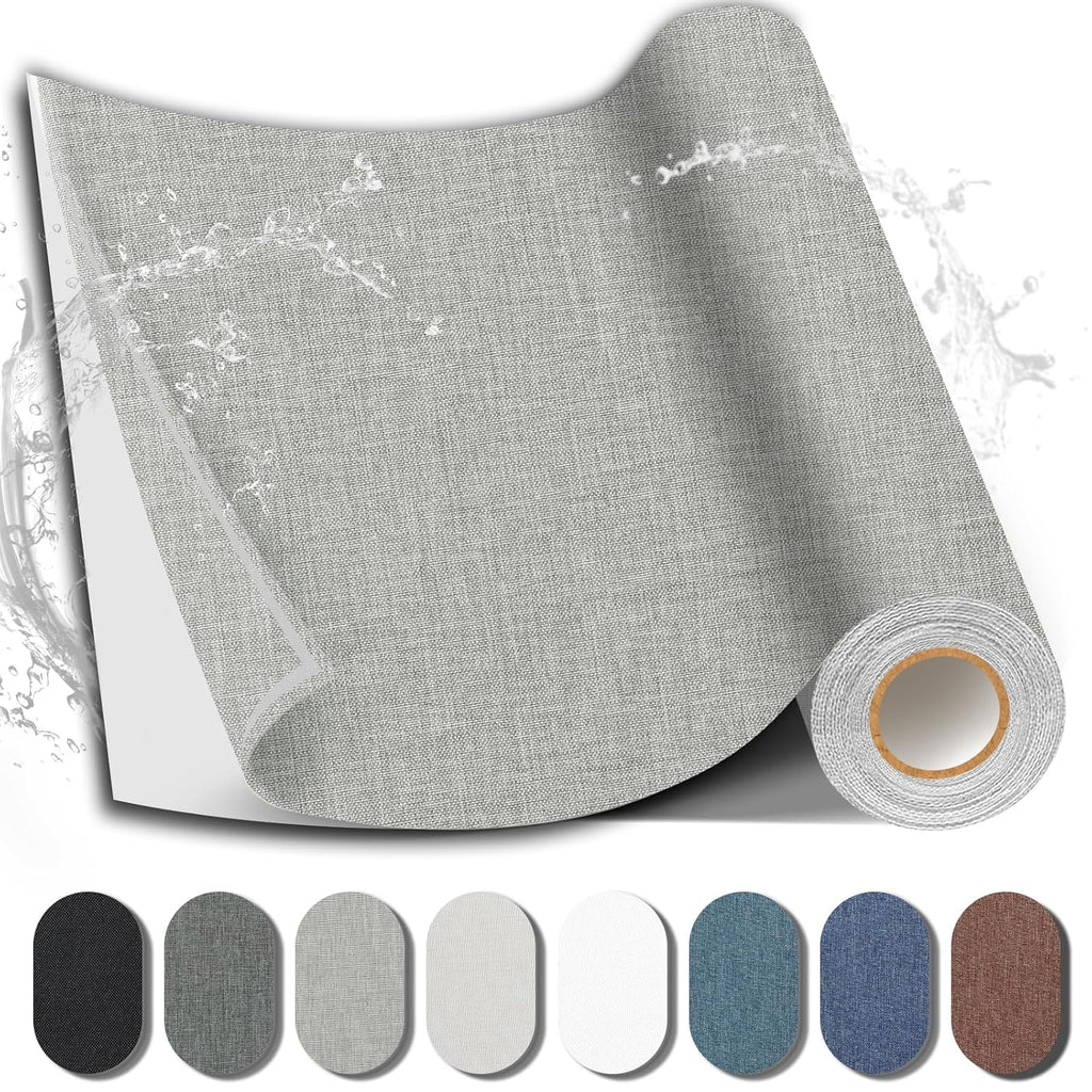 Fabric Repair Patch, 17X79 Inch Fabric Large Repair Tape, Self-Adhesive Patches for Furniture, Sofa, Car Interior, Shoes, Hand Bag, Clothing (Grey, 17X79 Inch)