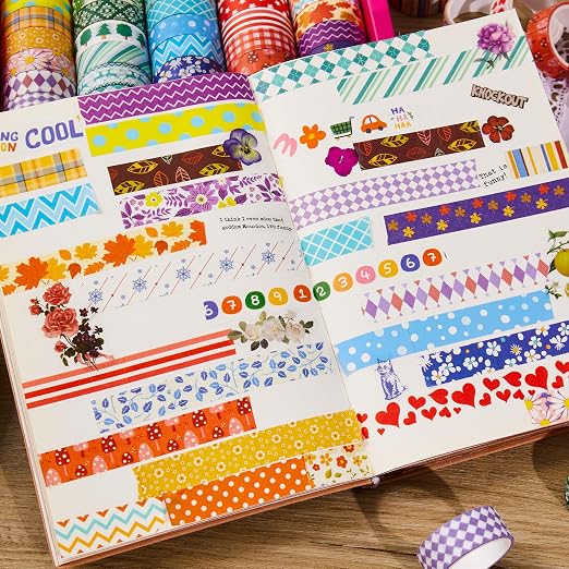 emmoolife 50 Rolls Washi Tape Set, 15mm Wide Rainbow Colored Tape Aesthetic - Image 4